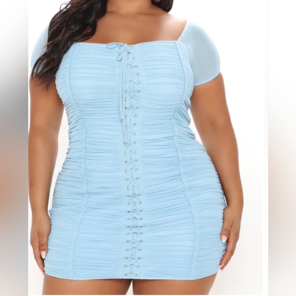 Nwt Angelica ruched mini dress baby blue 2x
